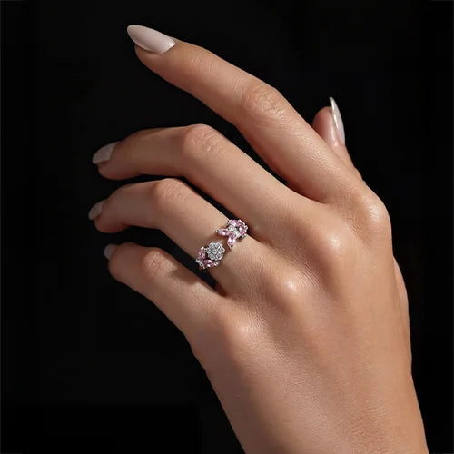 925 Sterling Silver Pink Petal Spark Ring Silvish