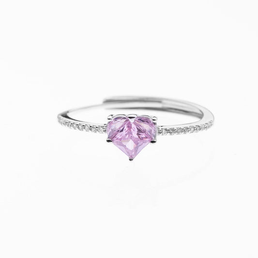 Silver Loving Pink Gem Heart Ring Silvish