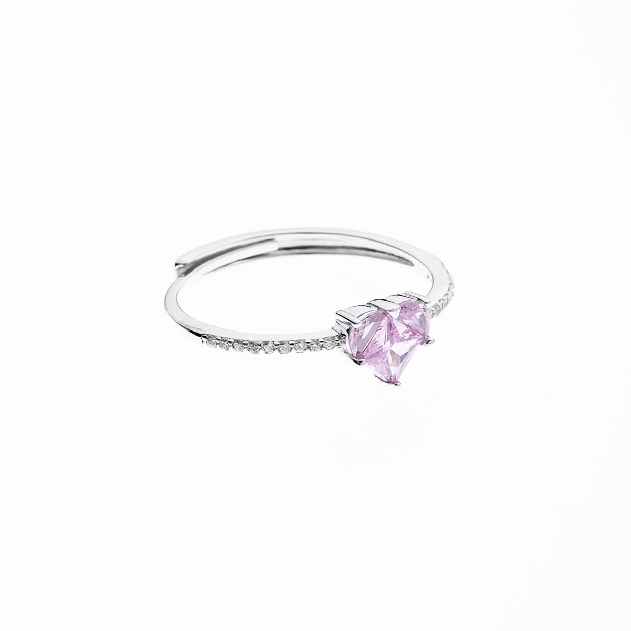 Silver Loving Pink Gem Heart Ring