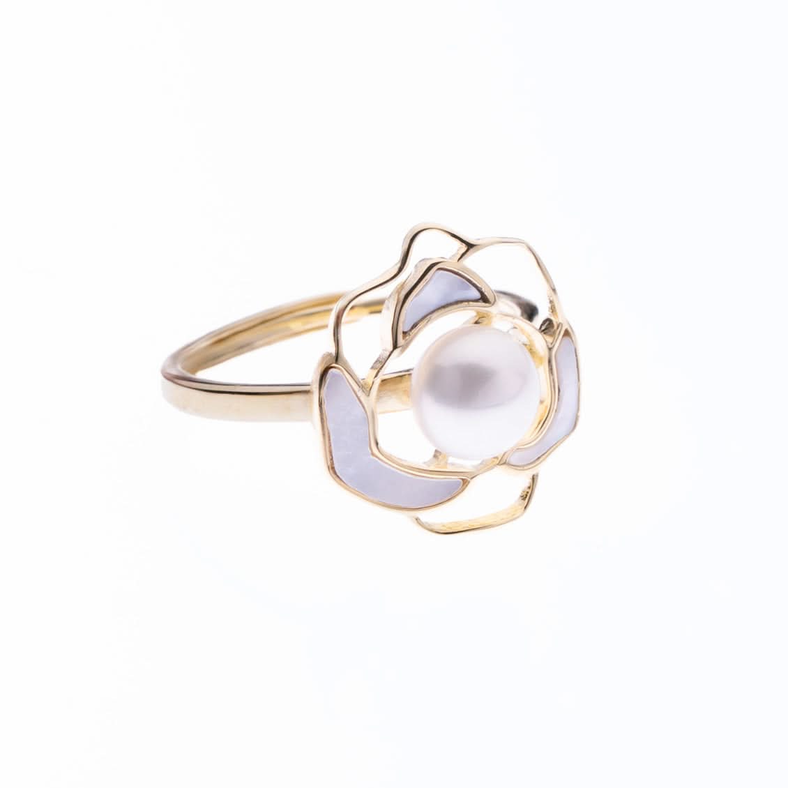 Gold Plated Camellia Pearl Ring