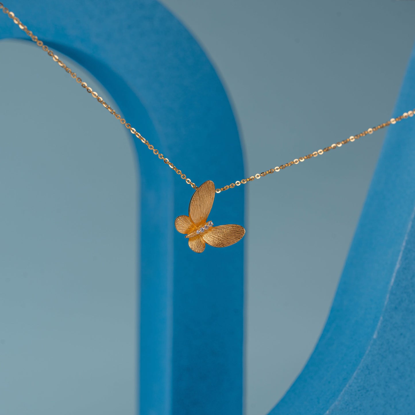 Gold Plated Butterfly Glow Pendant Silvish