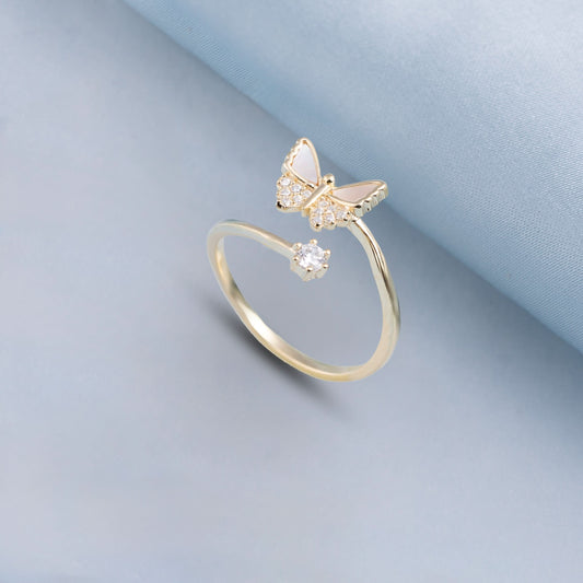 Gold Plated Flying Butterfly Zircon Ring