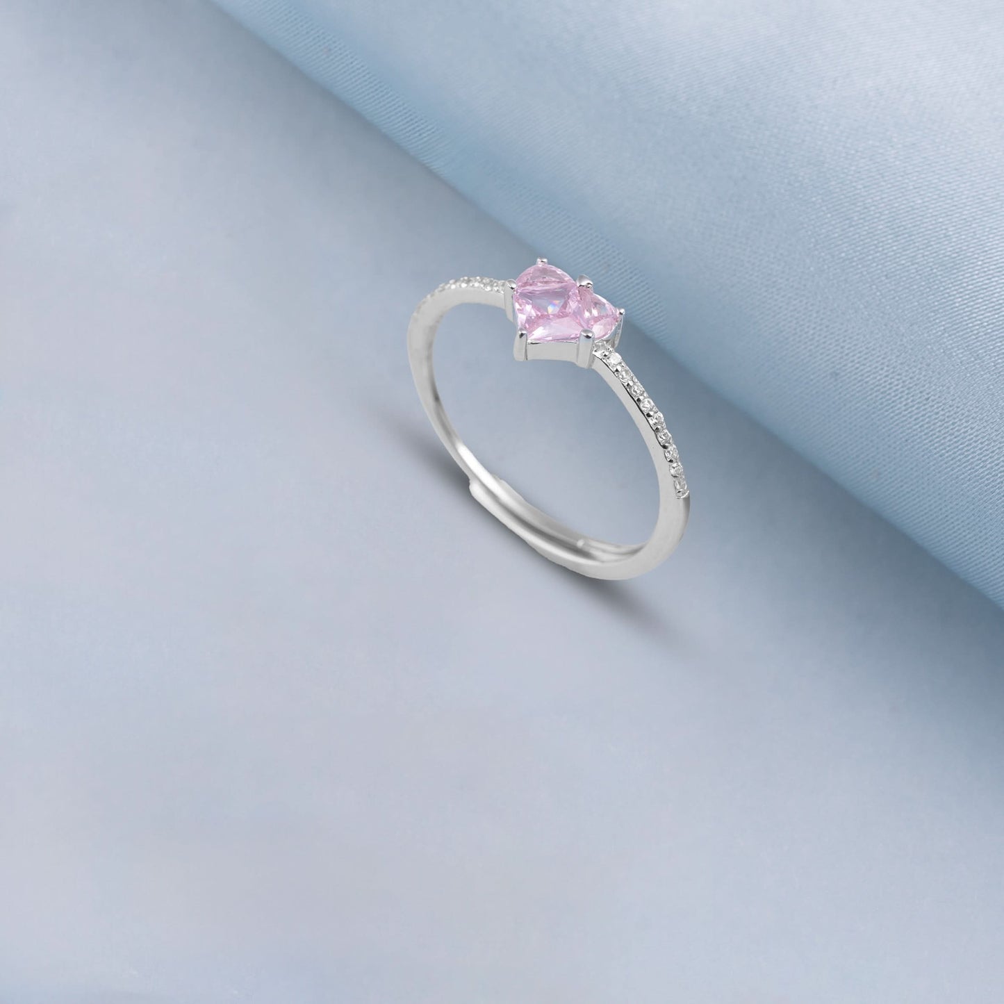 Silver Loving Pink Gem Heart Ring