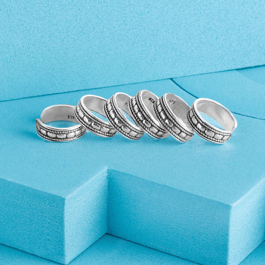 Silver Spiral Rounded Oxidized Toe Rings