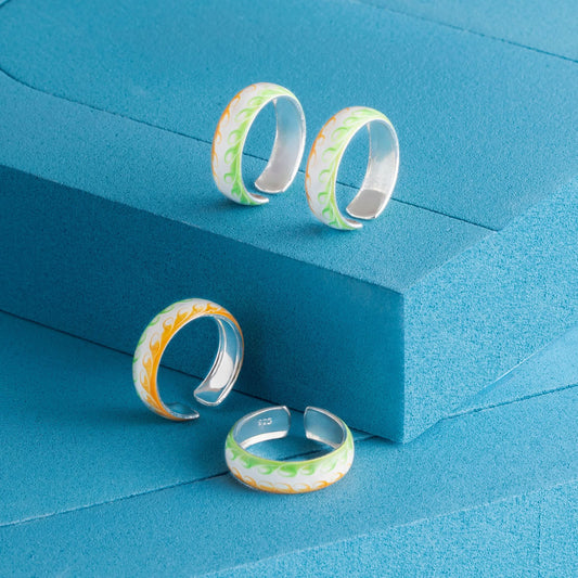 Silver Vibrant Candy Print Toe Rings