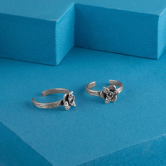 Silver Elegant Floral Marcasite Toe Rings Silvish