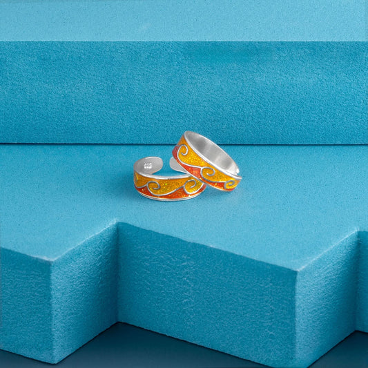 Silver Beach color Double Wave Toe Rings Silvish