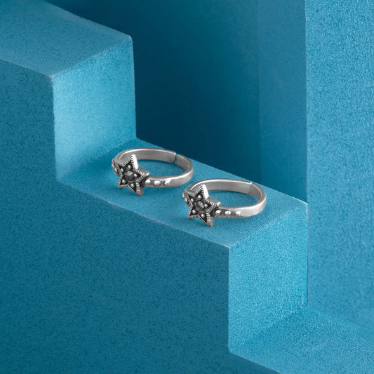 Silver Floral Star Shaped Toe Rings Silvish