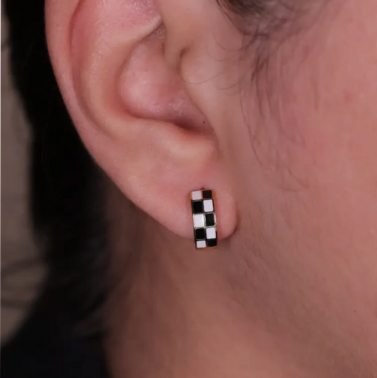 Gold Plated Checkmate Hoops Silvish
