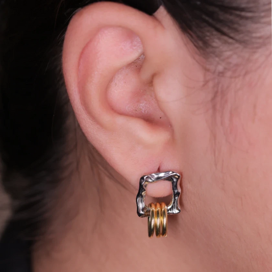 Gold & Silver Square Rings Earrings Silvish