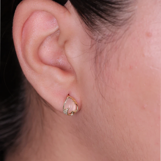 Gold Plated White Jade Like an Egg Earrings