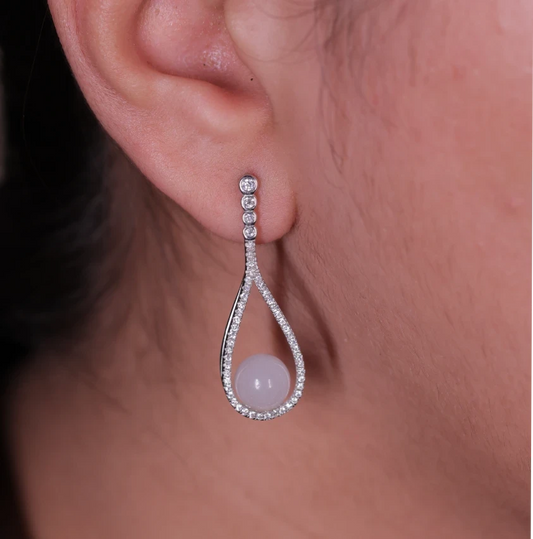 'Swing with Chalcedon' White Jade Silver Earrings Silvish