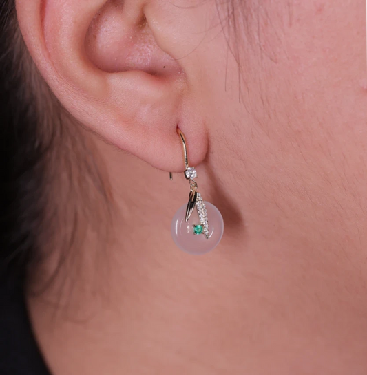 Gold Plated Sterling Ping White Jade Earrings Silvish