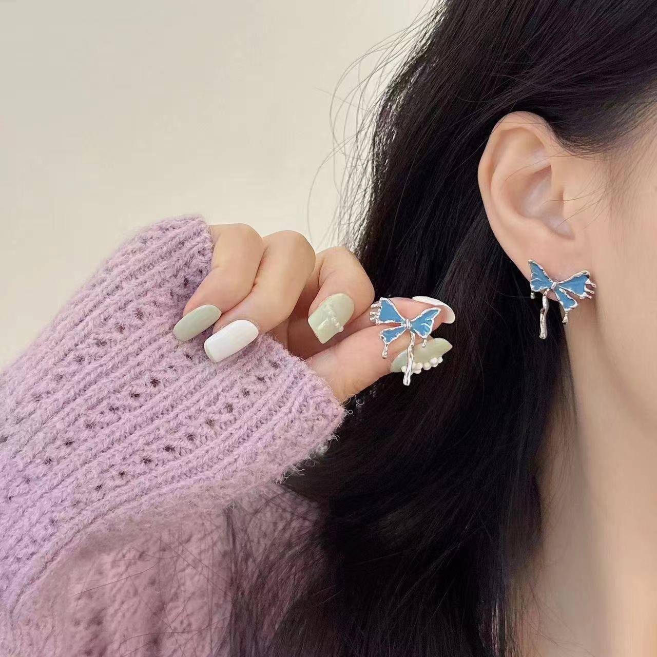 Blue Butterfly Irregular Stud Earrings