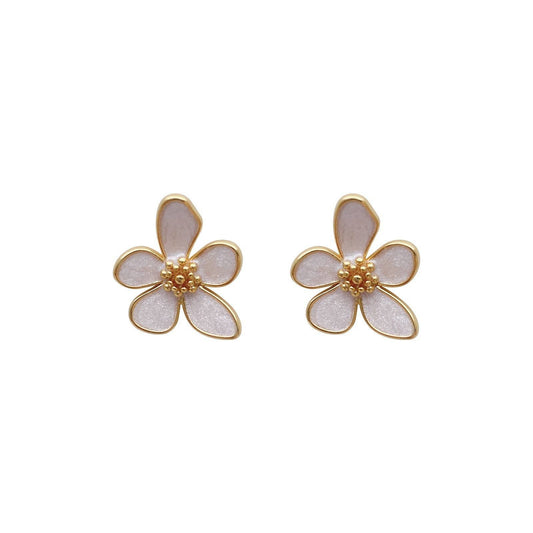 Camellia Flower Gold Stud Earrings
