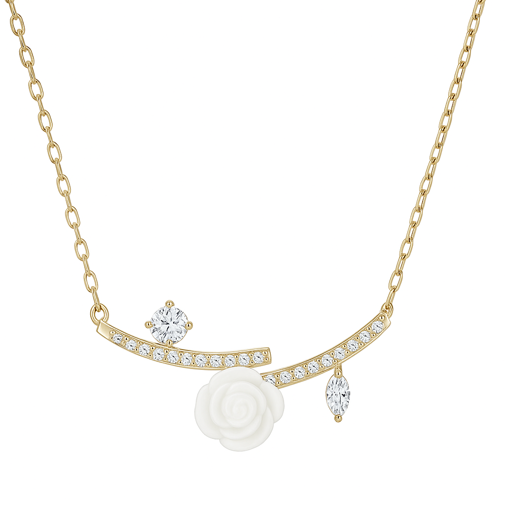 Gold Plated White Rose Pendant