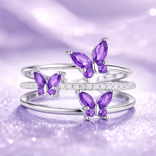 Silver Tri-Butterfly Ring
