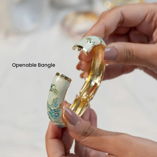 Teal Garden Enamel Bangle Silvish