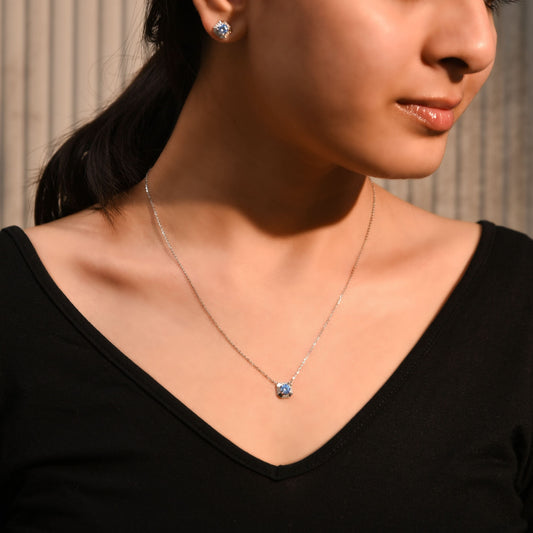 'Oceanic Blue Gem' Silver Pendant Set Silvish
