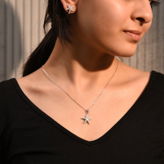 Silver Star Fish Pendent Set Silvish