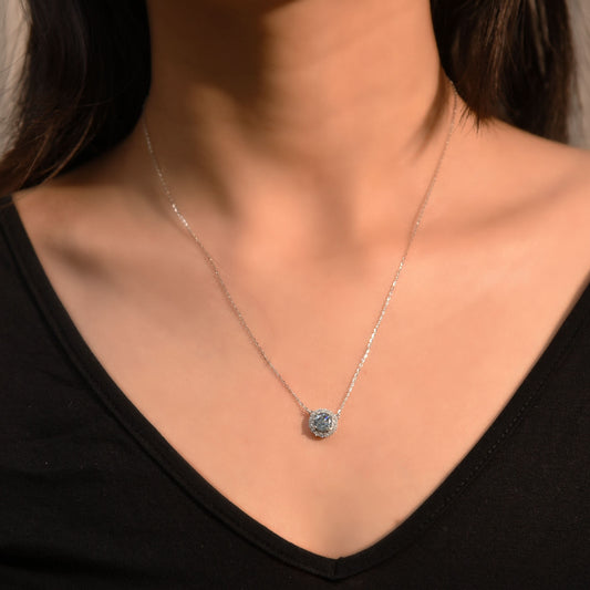 Silver Round Crystal Blue Gem Pendant Silvish