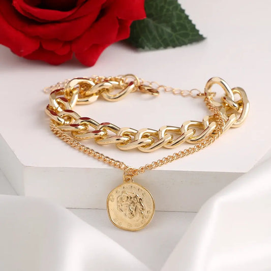 Golden Metal Coin Chain Bracelet