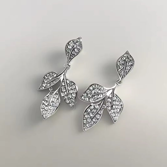 Retro Diamond Leaf Drop Earrings