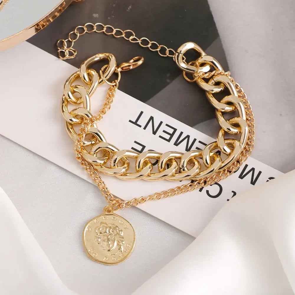 Golden Metal Coin Chain Bracelet VKME Jewellery