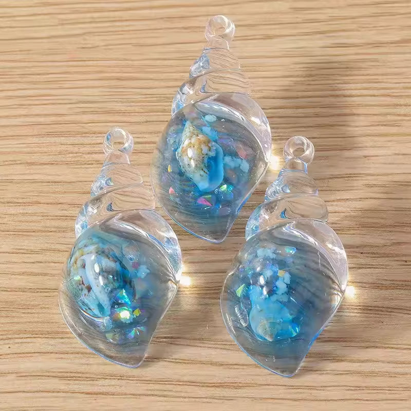 Natural Shell Blue Resin Conch Necklace Set for Women