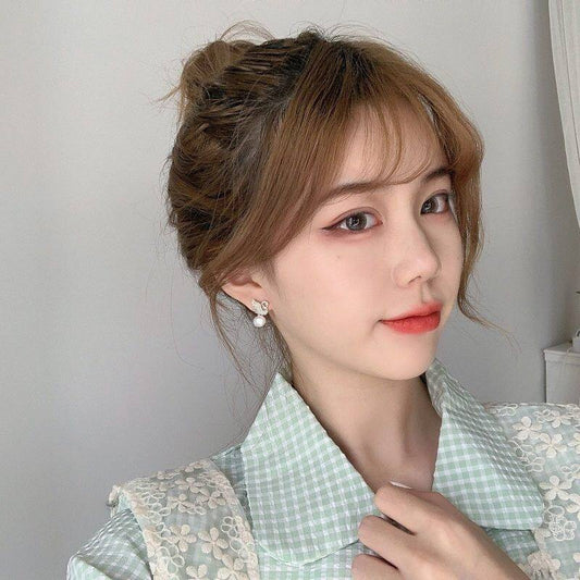 Crystal Swan Zircon Pearl Stud Earrings