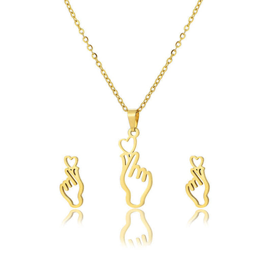 Hollow Out Palm Necklace Earring Set