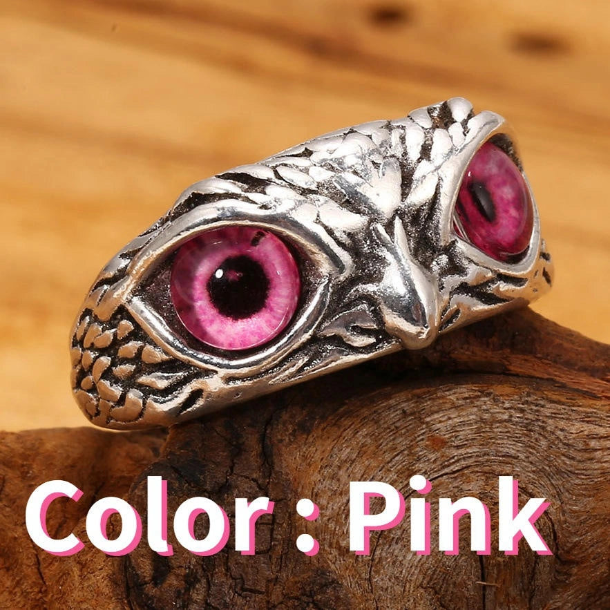 Pink Eye Owl Adjustable Ring