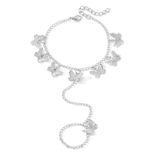 Silver Butterfly Finger Bracelet with Ring