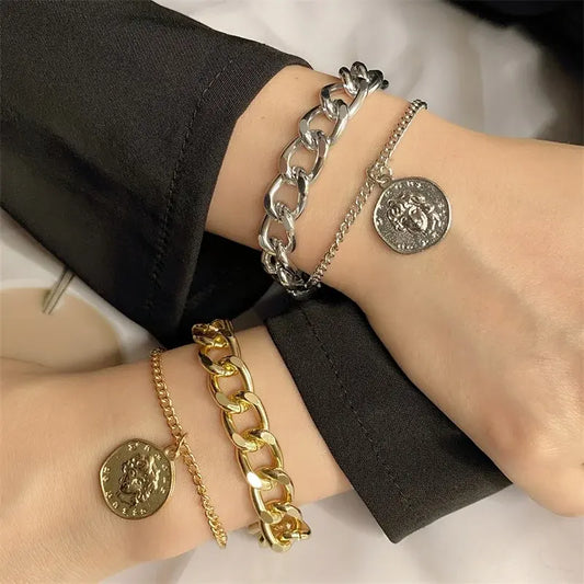 Golden Metal Coin Chain Bracelet