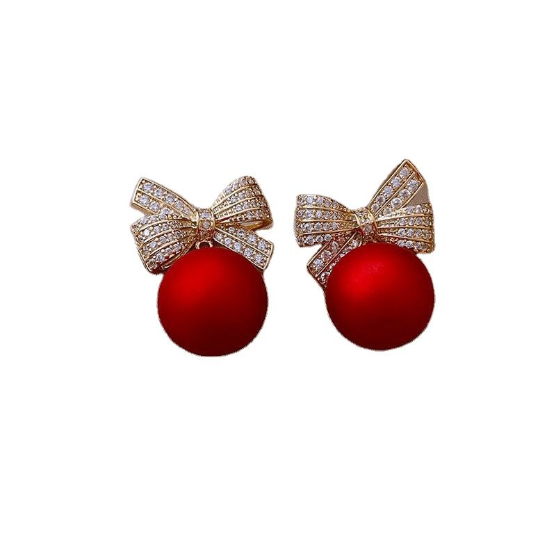 Scarlet Ribbon Pearl Drop Red Earrings Yiwu Baochai E-Commerce Firm