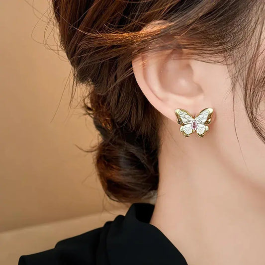 Super Fairy Butterfly White Oil Earrings