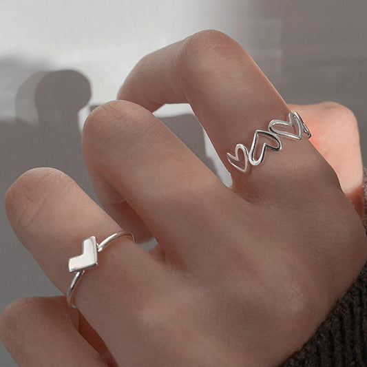 Love Pulse Minimal Heart Ring Set