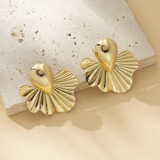 Lotus Leaf Gold Shell Stud Earrings Silvish