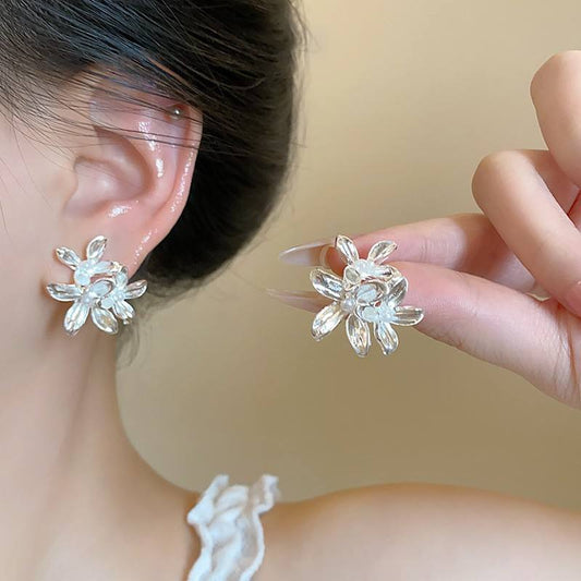 Korean Gold Plated Pearl Flower Stud Earrings