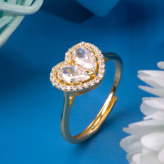 Gold Plated Shining Glory Zircon Heart Ring