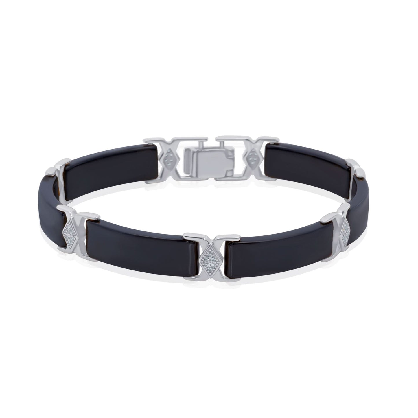 Silver Black Rectangle Ceramic Men Bracelet