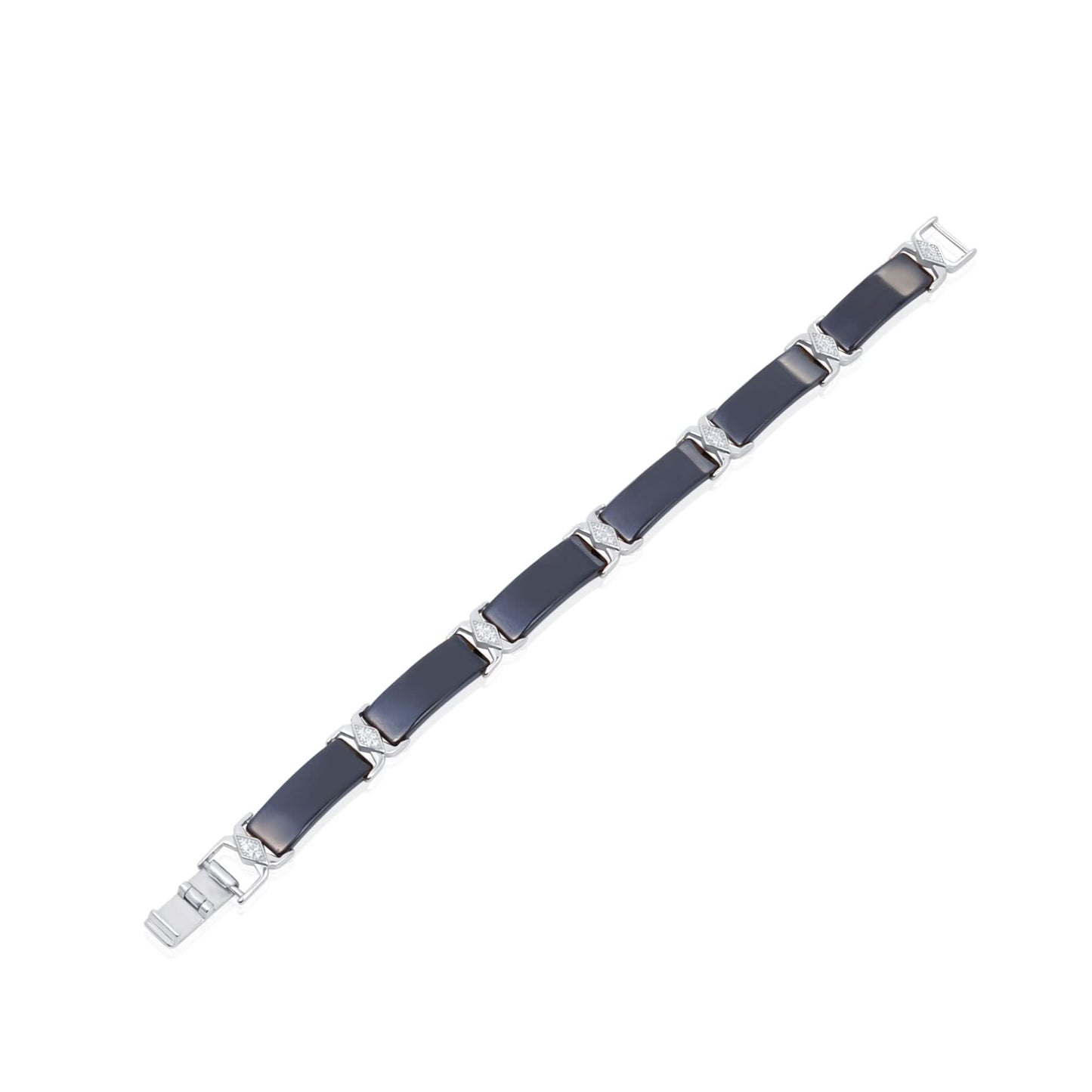 Silver Black Rectangle Ceramic Men Bracelet