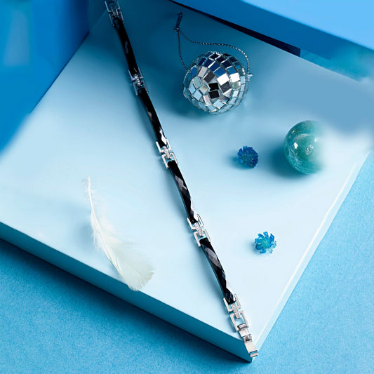 Silver Dual Tone Slim Hooks Men Bracelet