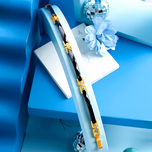 Gold Plated Dual Tone Slim Hooks Men Bracelet