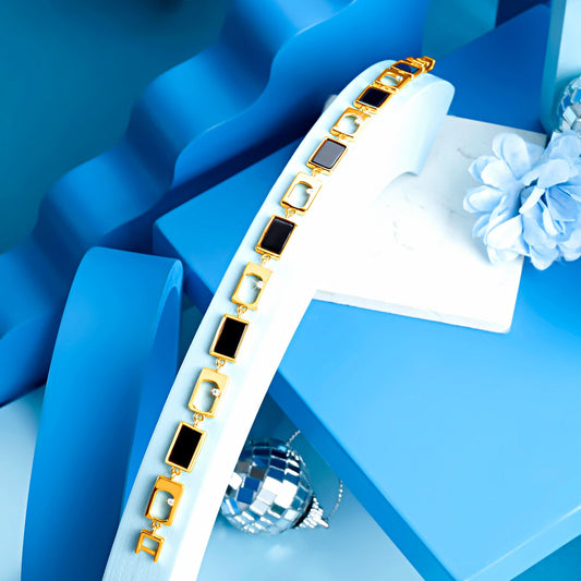 Gold Plated Black Ceramic Men Bracelet