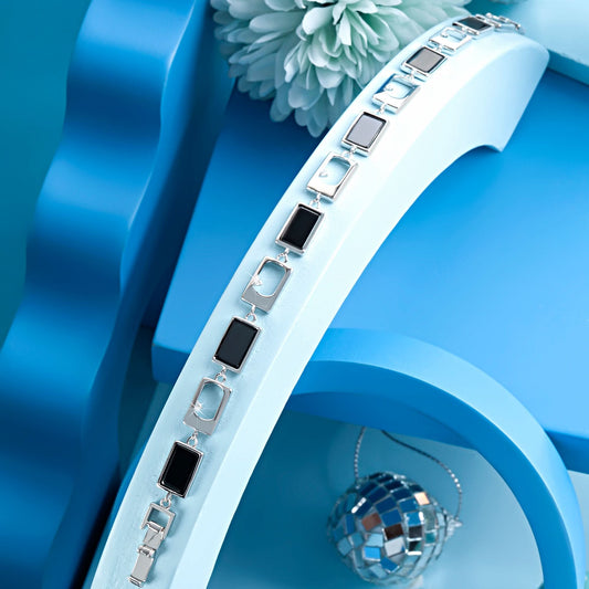 Silver Black Ceramic Men Bracelet