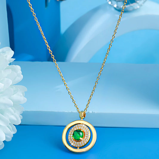 Gold Plated Green Goddess Pendant Silvish