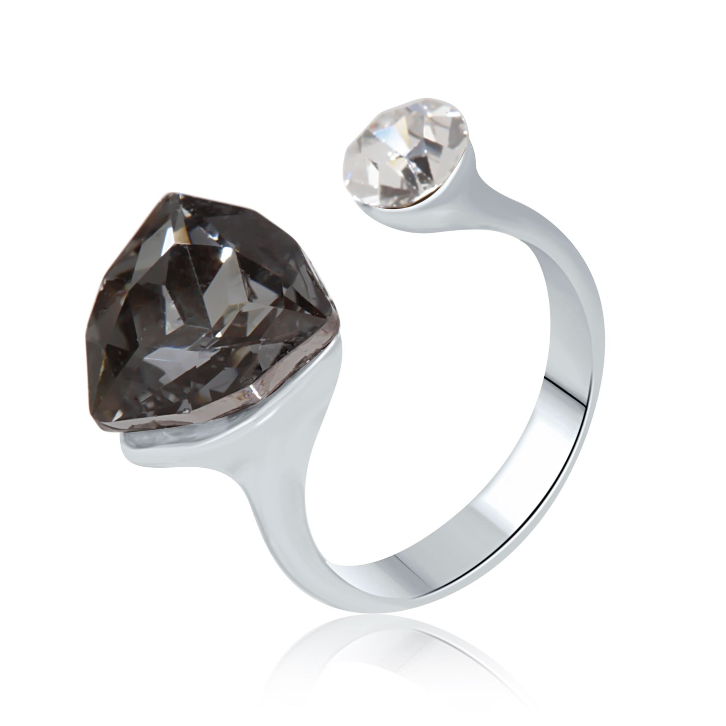 Silver Black Gemstone Duet Ring