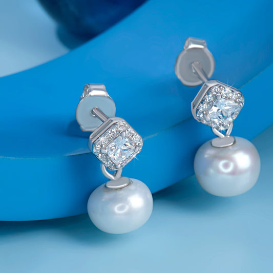 Silver White Cultured Pearl Earrings Silvish