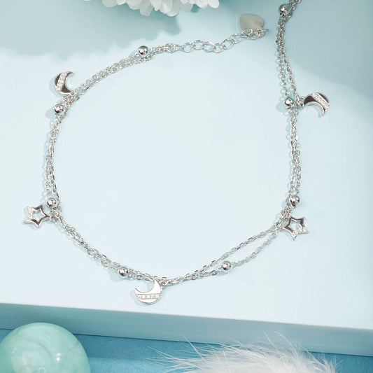 Silver Star & Moon Anklet